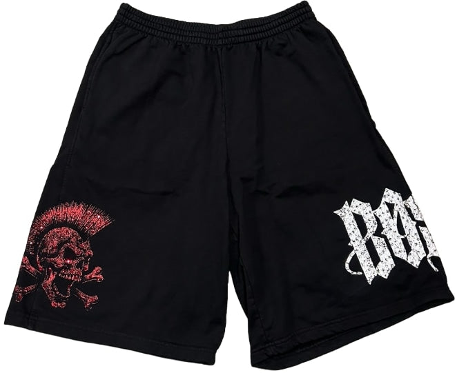 BOSSI 'MOHAWK RED SKULL' RHINESTONE SWEATSHORTS