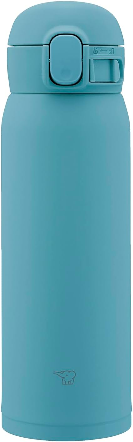 Zojirushi SM-WS48-GM Water Bottle, 16.2 fl oz (480 ml), Easy to Clean, Seamless Stopper, Only 3 Pieces, Lightweight & Compact, Cold Insulated, One-Touch Mug, Aqua Green
