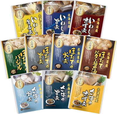 兼由 レトルト食品 詰め合わせ10種10食セット 常温保存可 北海道産 サバ3種 いわし3種 ホタテ4種の人気煮魚セット 魚 おかず 惣菜