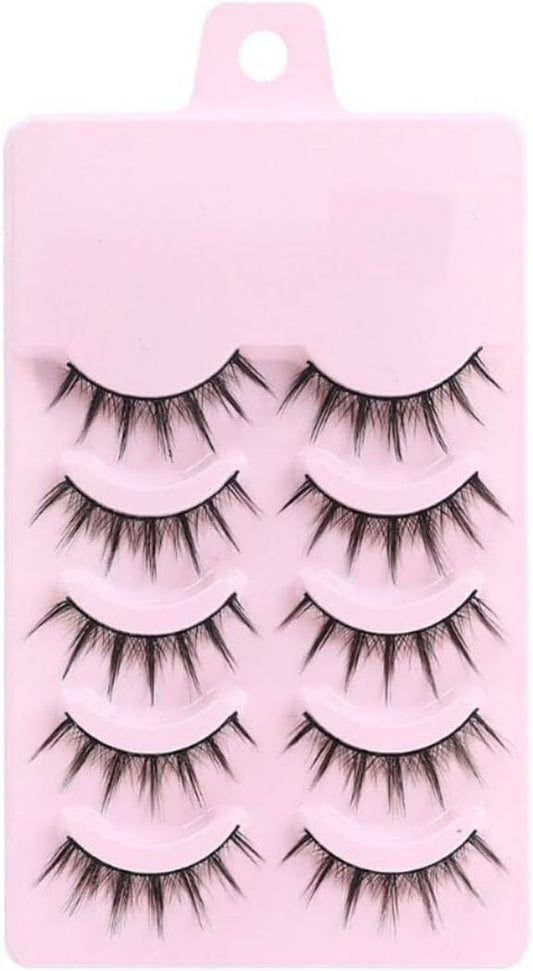 5 Pairs False Eyelashes, For Upper Eyelashes, Natural Black Core, Soft Core, Ultra Lightweight, Soft, Handmade, Reusable, Thin Makeup, Lifestyle Makeup, 0.5 inch (12 mm), Full Strip Eyelashes for