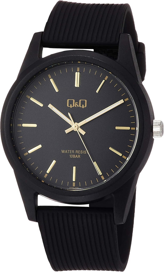 Citizen Q&Q Wristwatch, Analog, Waterproof, Urethane Strap, black/gold bar, Quartz Watch, Water Resistant to 10 ATM, Simple