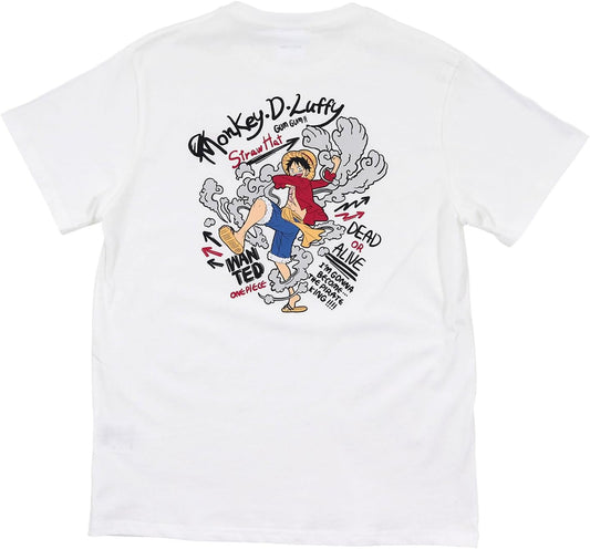 [Airin] ONE PICE 572 Men's Short Sleeve T-Shirt Luffy (M Men's/L/LL) (White/Blue/Black)