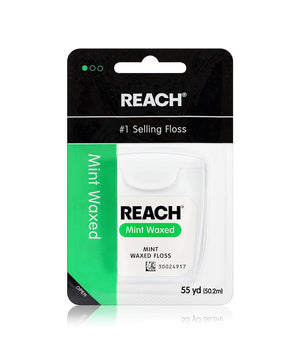 REACH Hilo dental encerado, menta, removedor de placa para dientes, resistente al desgarro, el hilo dental se desliza suavemente, fácil de usar, encerado, limpieza profunda de dientes, cuidado bucal