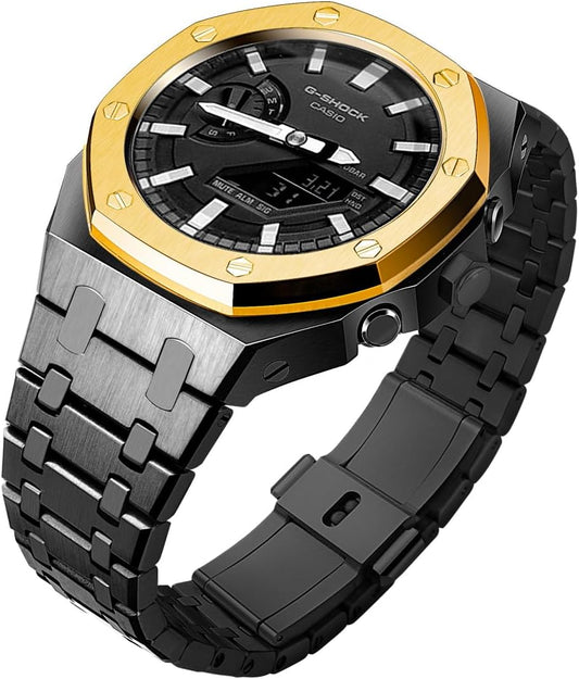 カシオ GM-2100 Modキット - ステンレススチールケース&ブレスレット、G-Shock GM2100/2110用、Gen 5メタルカバーアップグレード、工具不要の取り付け。