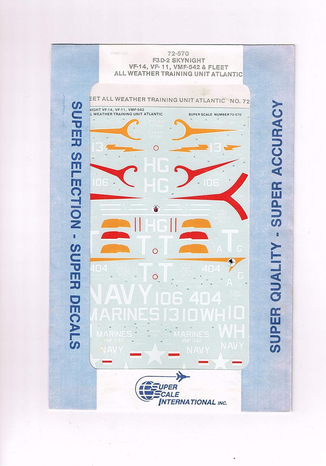 Super Scale 1/72 Douglas F3D-2 SkyKnight VF-14 VF-11 VMF-542 Plastic Model Decal [72-570]