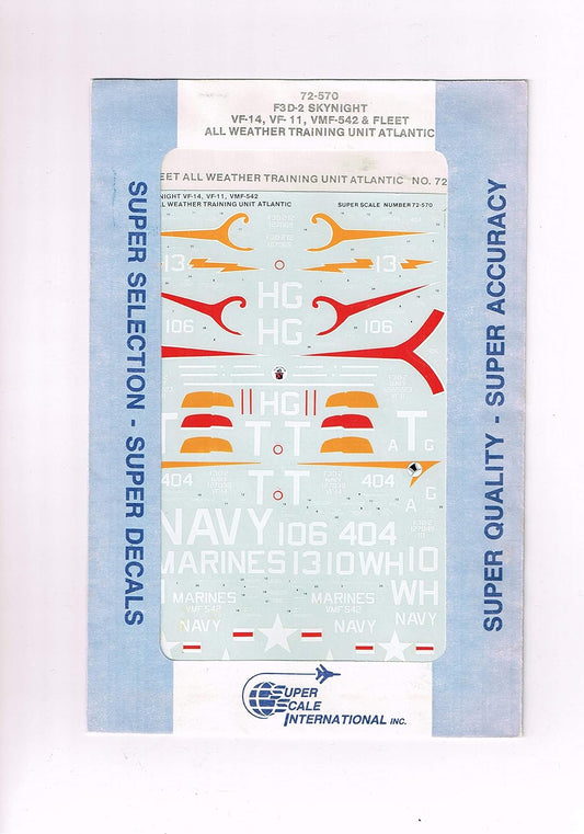 Super Scale 1/72 Douglas F3D-2 SkyKnight VF-14 VF-11 VMF-542 Plastic Model Decal [72-570]