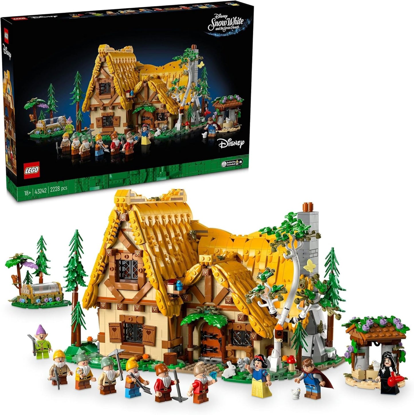LEGO Disney Princess Snow White and the Seven Dwarfs Forest House Toy, Building Block, Birthday Gift, Mother's Day, Father's Day, Playset, Pretend Play, Disney Merchandise, 43242