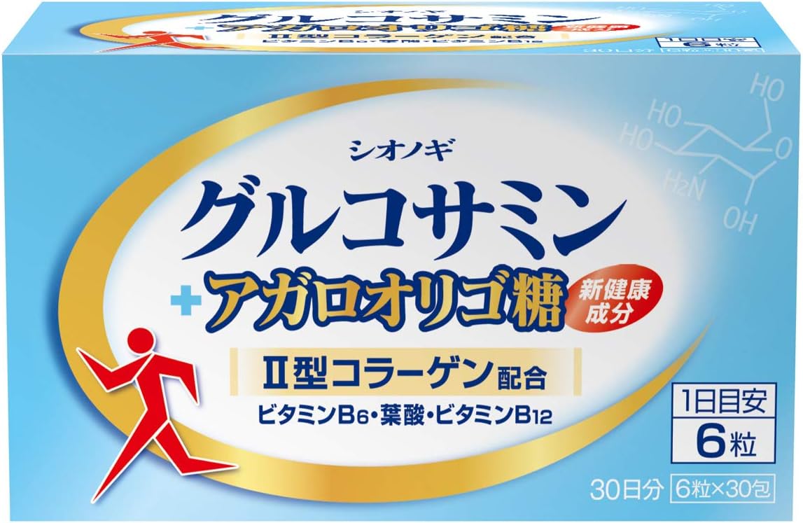 (Official Shionoki Health Care) Glucosamine + Agaro Oligosaccharide [6 Capsules x 30 Packets (Daily Estimate) Collagen, Kurukosamin Knees, Joints, Made in Japan (Individually Packaged for Easy Carrying) (30 Packs 1 Box)
