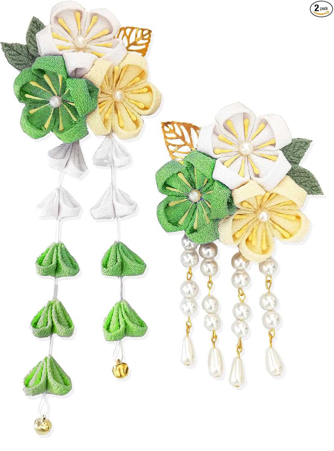 JZOON Hair Ornaments 2-Piece Set, Coming of Age Ceremony, Yukata, Hakama, Kimono, Furisode, Kimono, Kimono, Kimono, Handmade, Flowers, Graduation Ceremony, Wedding, Bell Included, Handmade, Red,