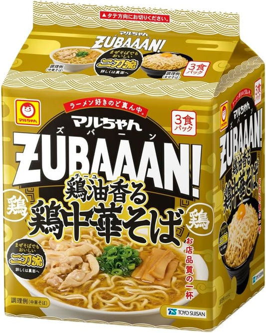 Maru-chan Zubaan! Chicken Oil Scented Chinese Buckwheat Soba, 3 Servings Pack (4.2 oz (120 g) x 3 Packs x 9 Packs, Total 27 Pieces / Sachet Noodles), Instant Ramen, Ramen, Buy Box, Oriental Suisan