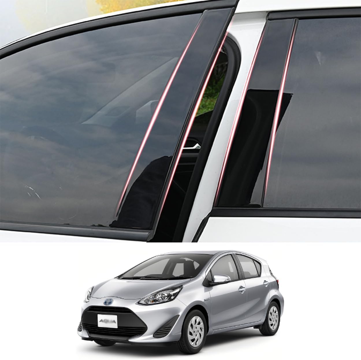 ZdeduoCar Toyota Exclusive Design Aqua AQUA 10 Series NHP10 Early Mid Late (December 2011 - June 2020) Pillar Garnish B Pillar Genuine Side Visor Protective Cover Set of 4 (Piano Black)