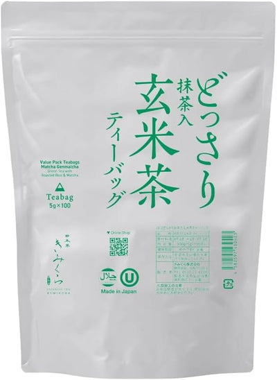 Tea Bag, Brown Rice Tea Bag with Matcha, Tagless, Commercial Use (0.2 oz (5 g) x 100 Pieces, Japanese Tea Kimikura, Deep Steamed Kakegawa Tea, Deep Steamed Tea, Green Tea, Brown Rice Tea Bag with