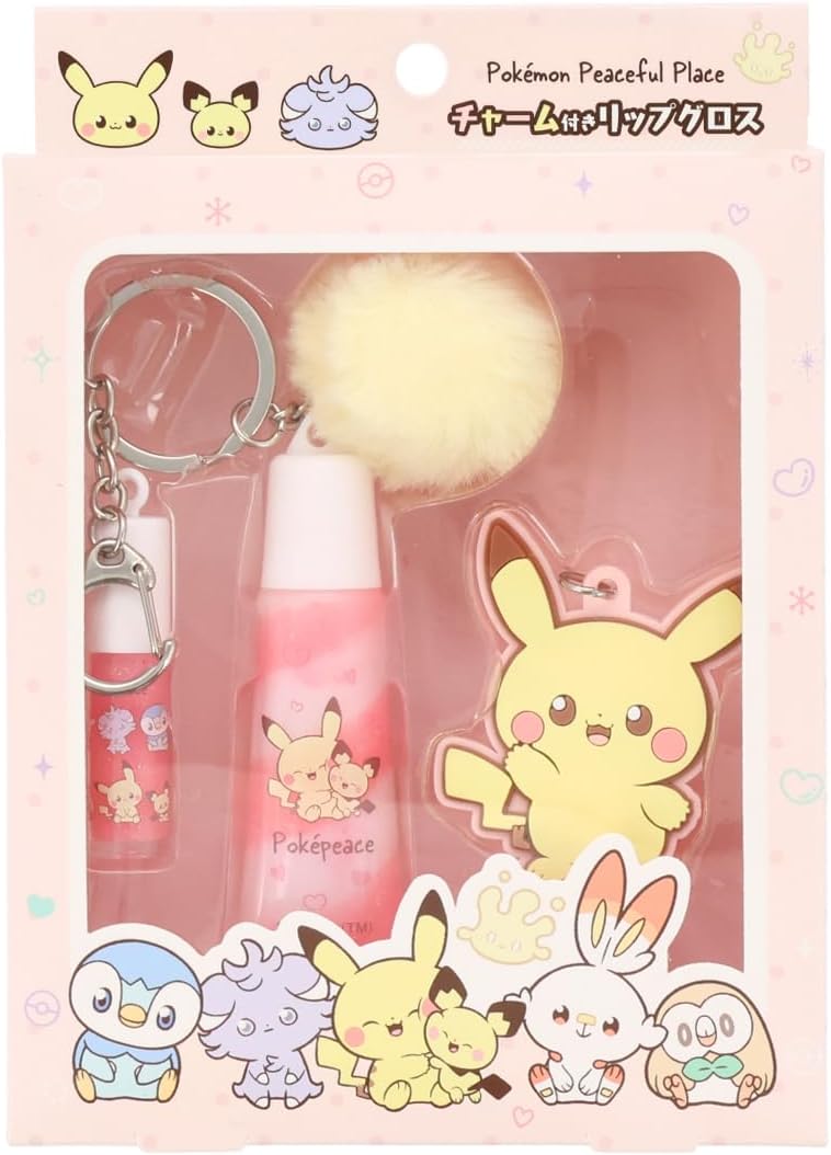 Shoibdo PK43617 Poképiece Lip Gloss with Charms, Pokemon PK, Strawberry Scent, Pikachu, Rubber Charm Included