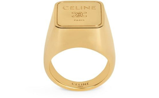 CELINE Triomphe square signet ring in brass with gold finish - Image 1