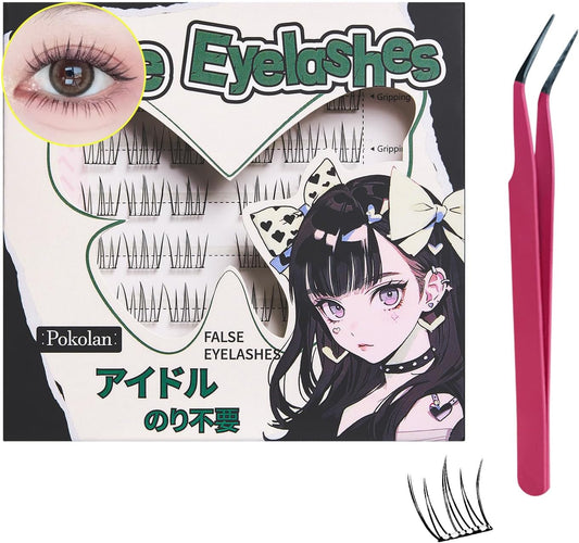 Pokolan Idol False Eyelashes, No Glue, Self-Adhesive, Partial False Eyelashes, No Glue, Natural False Eyelashes, Bundle, 1 Second, For Parts, 36 Bundles, Popular, Cute, Natural, Glue, Black