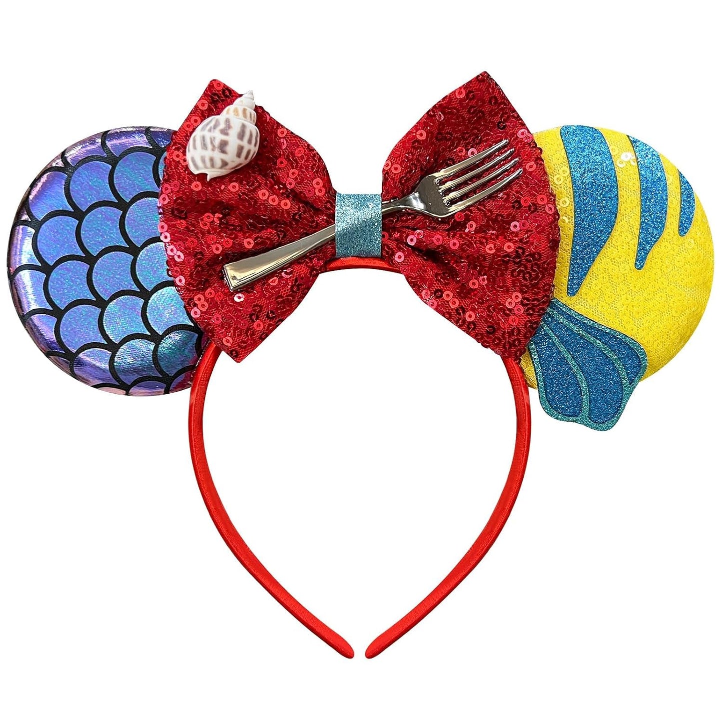 Diadema con orejas de ratón de sirena para mujer, escamas de pez, orejas y lazos de lentejuelas | Diadema con orejas de ratón para fiesta de cumpleaños de sirena, disfraz de Halloween
