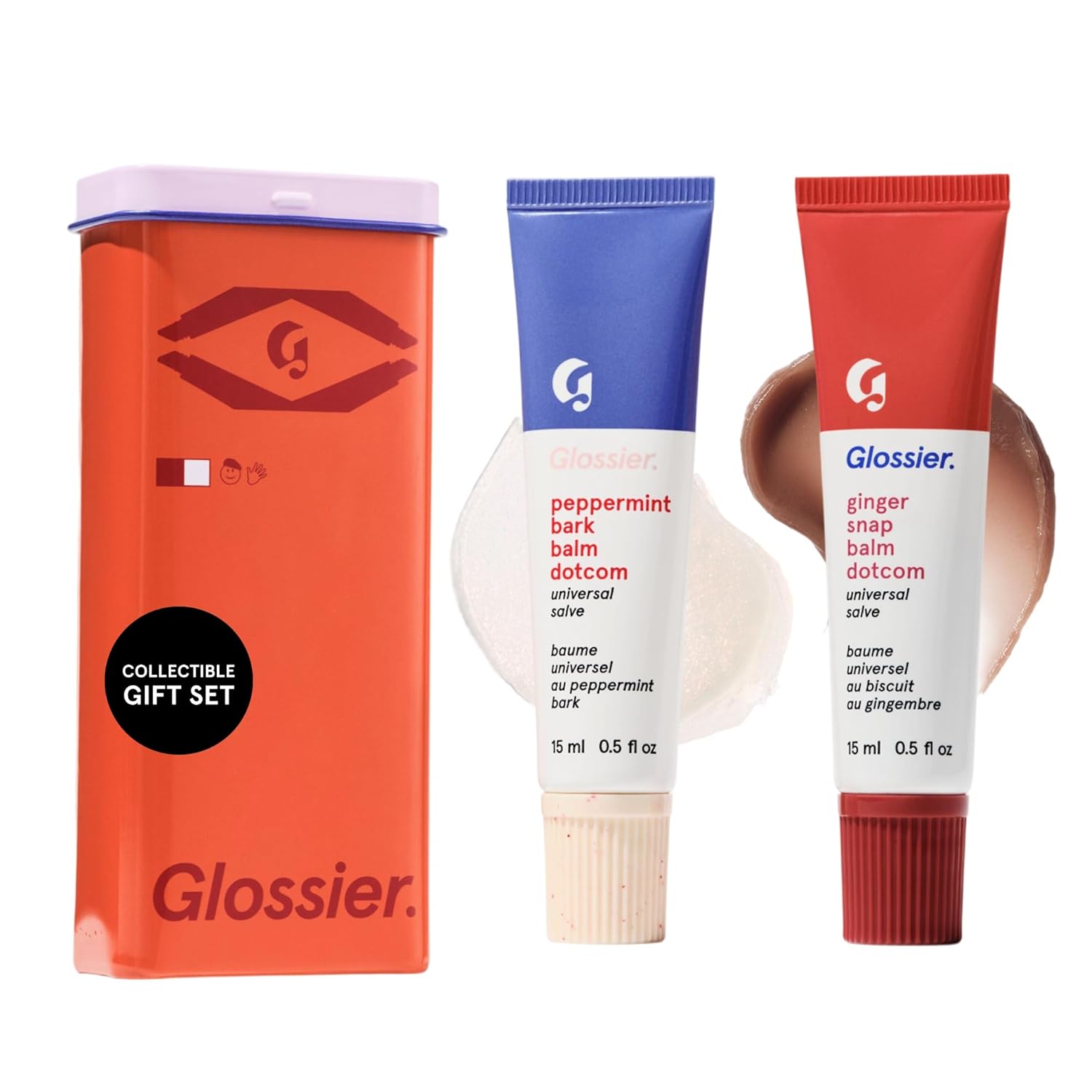 Glossier Balm Dotcom Hydrating Lip Balm Duo - Peppermint Bark & Ginger Snap - Lanolin, Beeswax & Castor Oil for Dry Lips - Nourishing Lip Care Gift Set, 2 x 15ml
