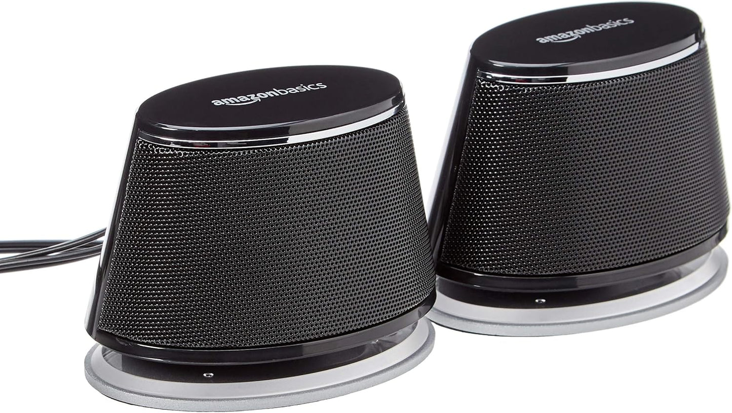 Basics Dynamic Sound Speaker, USB Powered, PC, Computer, Black, 1 Speaker Set, 2 Pieces