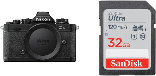 Nikon Mirrorless SLR, Z fc body, Black, Zfc + SanDisk SD Card, 32GB SDHC Class 10, UHS-I Reading, Up to 120MB/s SanDisk Ultra SDSDUN4-032G-GHJNN New Package