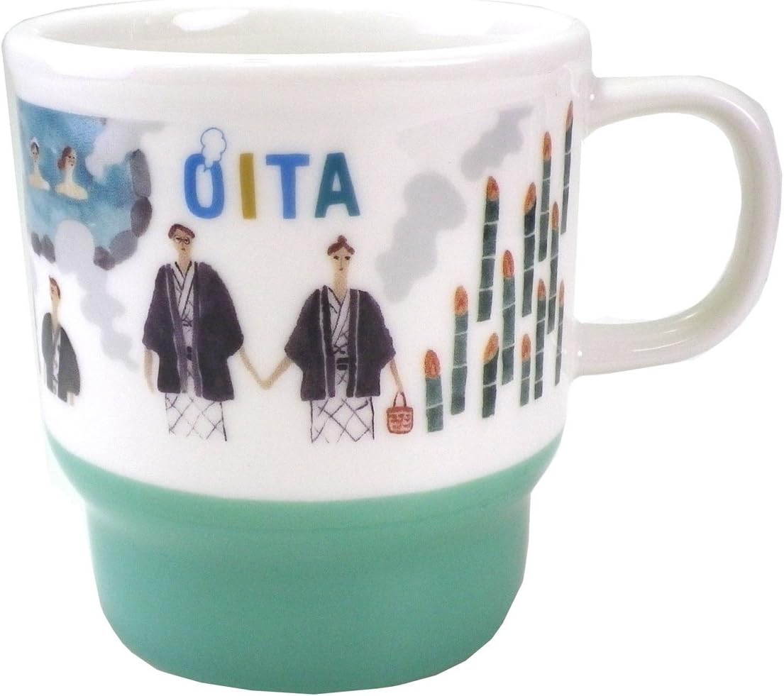 Starbucks Staba, Japan Limited, Oita Limited Mug, Renewal Design, Japanese Style, Hot Springs, Saneyama, Takaraku, OHITA Local Limited, White, Green, Mug, Ceramic, 12.8 fl oz (355 ml)