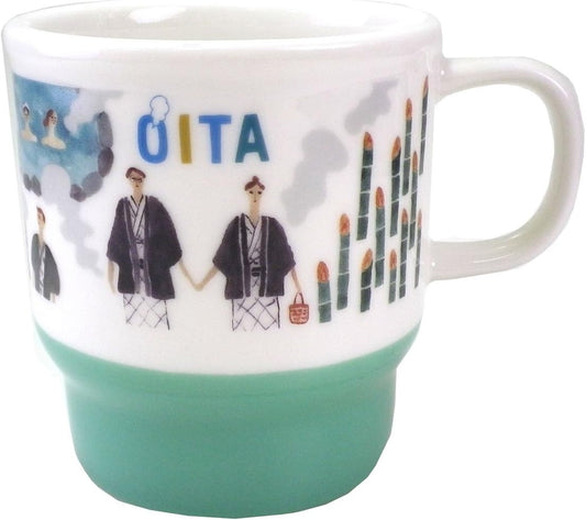 Starbucks Staba, Japan Limited, Oita Limited Mug, Renewal Design, Japanese Style, Hot Springs, Saneyama, Takaraku, OHITA Local Limited, White, Green, Mug, Ceramic, 12.8 fl oz (355 ml)