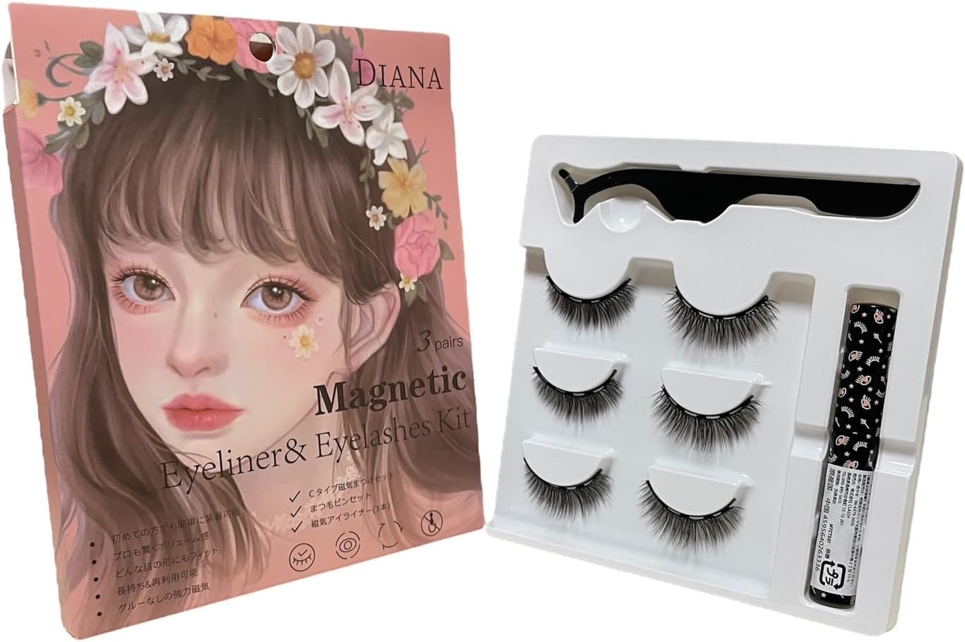 DIANA False Eyelashes, Magnetic Type, Starter Kit, 3 Types, Sweat Resistant, Recommended by Professional Dancers, Magnets, Eyelashes, Eyeliner, Reusable, Reusable, False Eyelashes, False Eyelashes