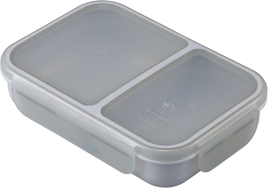 CB Japan DSK Rice Boy Lunch Box, 23.7 fl oz (700 ml), Antibacterial, Light Gray, Securely Secured with 4 Locks, W-Sealing to Prevent Liquids Leaking