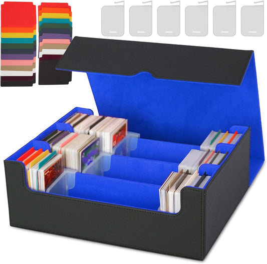 (Improved Model) The place B Trading Card Case, Box, Trading Cards, Deck Card Games, Storage, Over 2,400 Cards, 24 Indexes, 6 Stand Clips (Black and Blue)