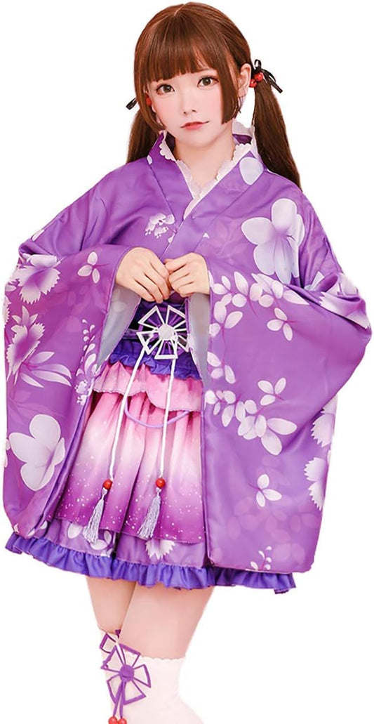Milky Time Yukata, Japanese Style, Miniskirt, Cute, Cosplay, Halloween Costume Set, Summer Festival, Oiran (Purple)