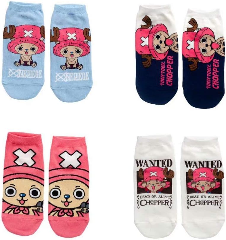 One Piece Socks, Monkey D, Luffy, Ankle Socks, Pirate King Lusuo, Chopper, Takahoe, Women's, Men's, Breathable, Sweat Absorbent, Cotton, 4 Pair Set, 9.1 - 10.4 inches (23 - 26.5 cm), For Work,