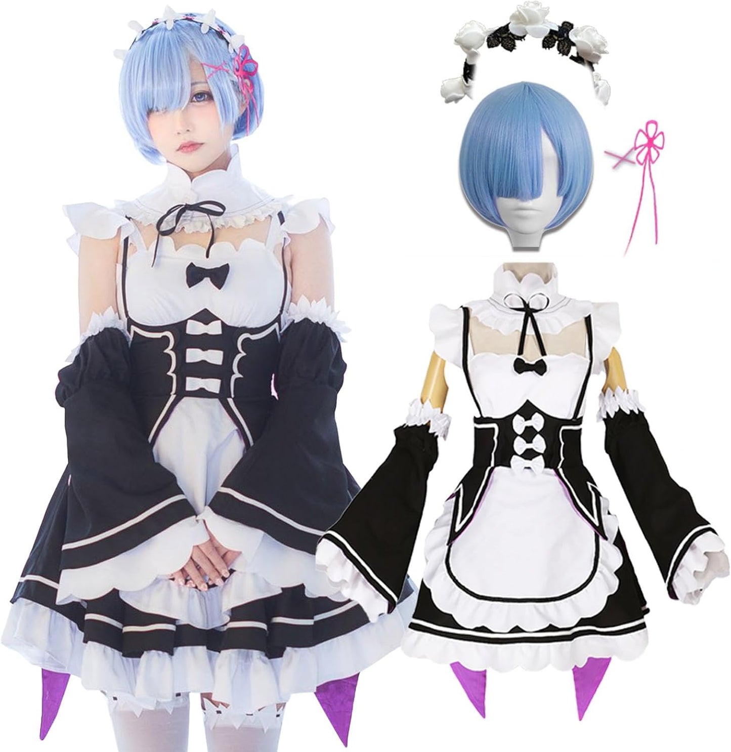 [milky time] ウィッグ付き リゼロ レム ラム Re:ゼロから始める異世界生活 コスプレ ハロウィン メイド
