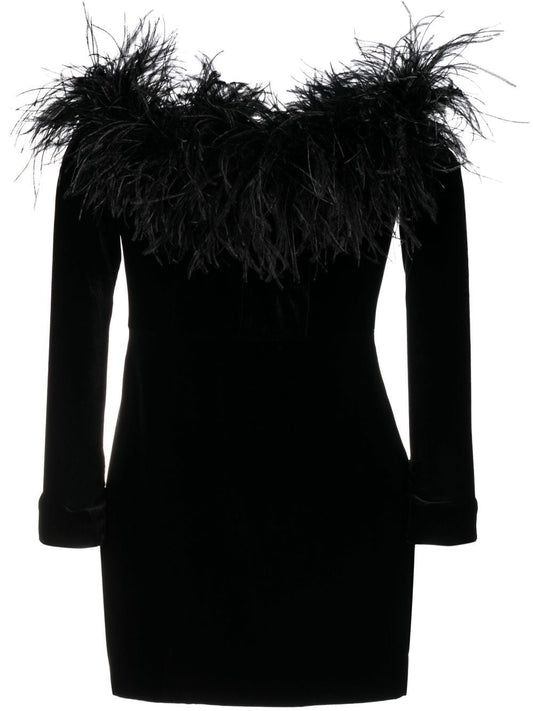 Alessandra Rich アレッサンドラリッチフェザーディテールベルベットショートドレス - Image 1