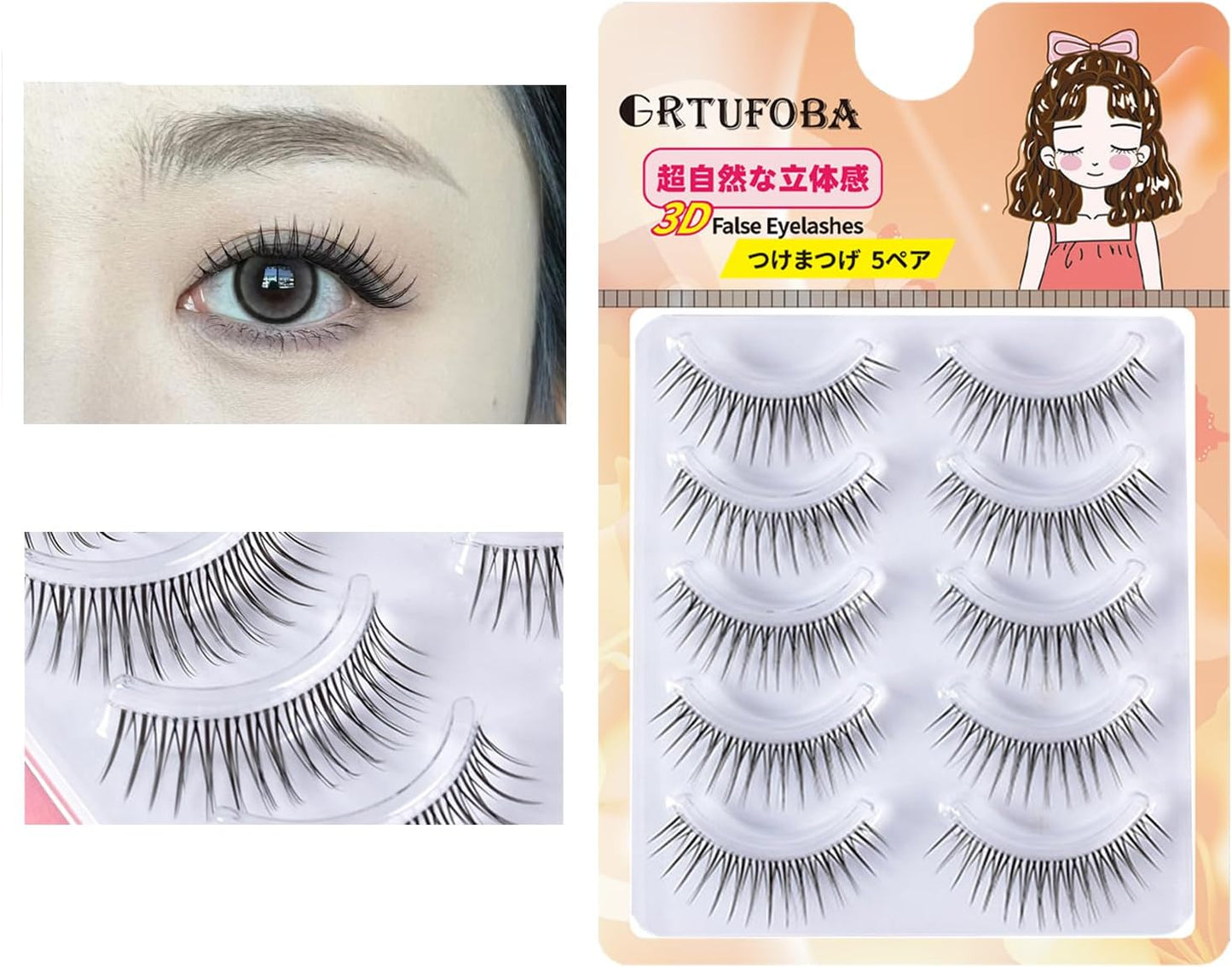 5 Pairs 3D Natural Top Eyelashes Transparent Shaft Soft Core Ultra Light Soft Handmade False Eyelashes