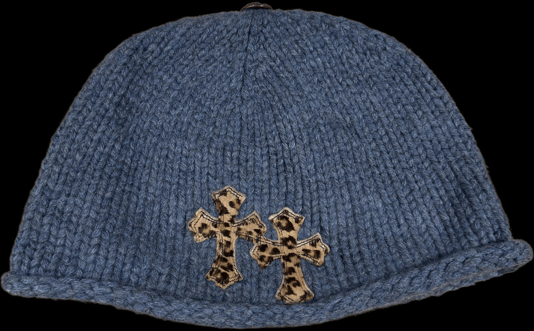 CHROME HEARTS 'CHEETAH PATCH' BLUE KNIT BEANIE