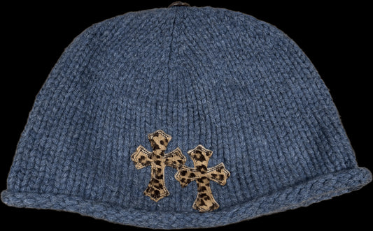CHROME HEARTS 'CHEETAH PATCH' BLUE KNIT BEANIE