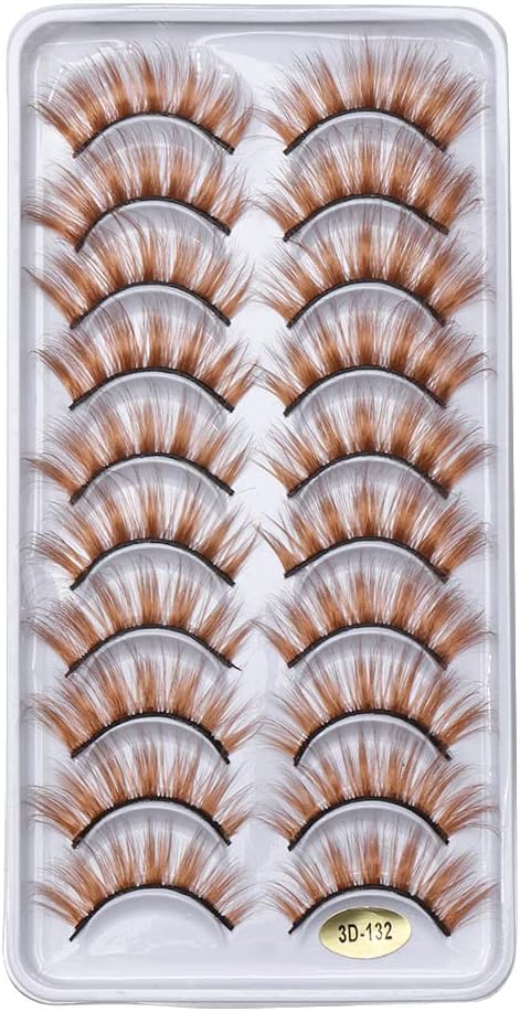 10 Pairs False Eyelashes Brown Natural False Eyelashes Fluffy Cat Eye Mink Eyelashes Volume Long Fluffy False Eyelashes
