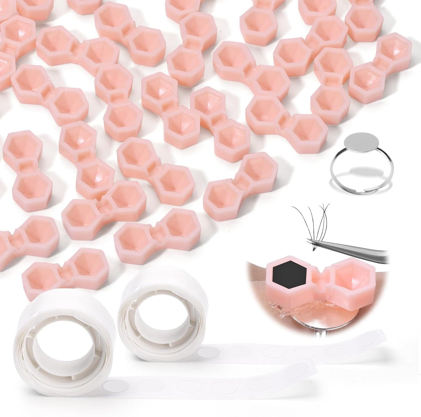 UAKEREDまつげエクステンションゴムカップ200個菱形ミニまつげゴムラック二重穴まつげ接ぎ木供給