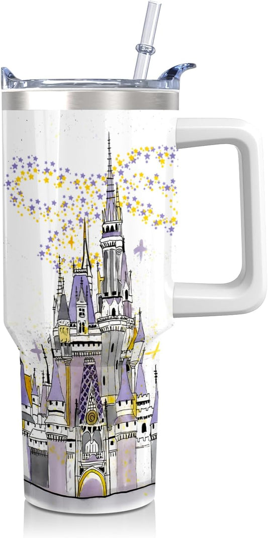 Vaso de acero inoxidable de 30 onzas con asa, tapa y pajita, taza aislada con lazo de estrella para regalos y viajes de mujer