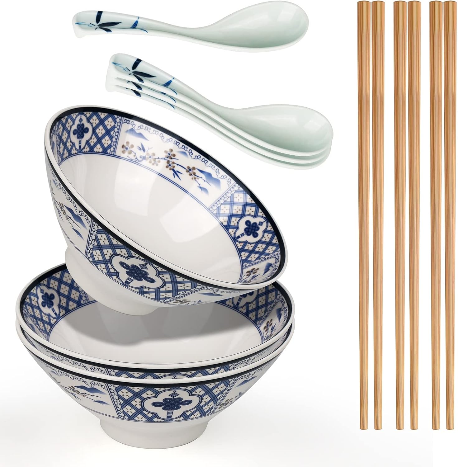 Japanese Ramen Bowl, Instant Ramen Bowl, For Udon, Buckwheat & Noodles, Breakfast, Melamine Material, Soup Bowl, Melamine Ramen Bowl, Plastic Ramen Bowl, Soup Bowl (Color: A-3 sets/White, Size: 7.5 inches)