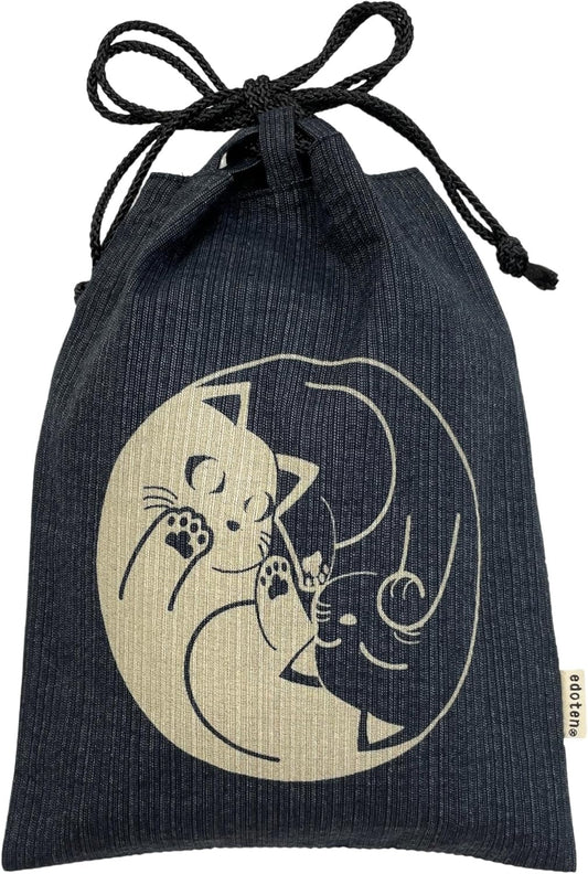 Edo-Ten Shingen Bag, Discharge Pattern, Matching Bag, 100% Cotton, Shijira Fabric, Drawstring Bag, Goshuin Bookbag, Inner Pocket, Men's, Women's, Cat Pattern