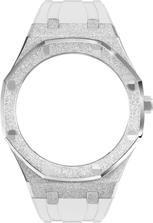 Watch 4th Generation + Crown GA2100 Cream Gold Coated Custom Parts, AP Style, Full Star Watch Band + Watch Case, Metal Cover Model for 4rd ga2100g Shock GA2100 / GA2110 / GA-B2100, silver