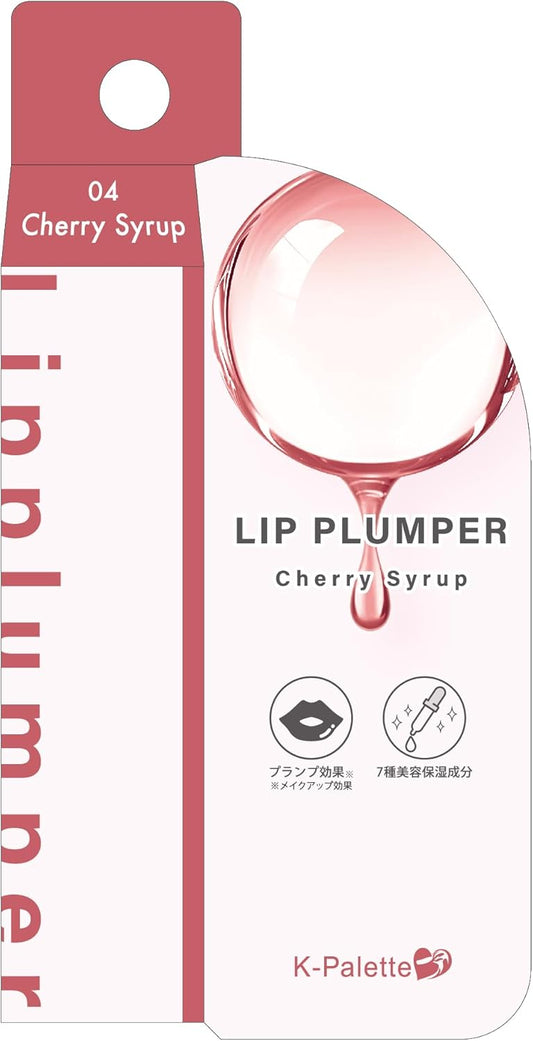K-Palette CHUNEW Lip Plumper, 04, Cherry Syrup, 0.3 oz (8 g), No Capsaicin, Multi-Purpose Use (Base, Moisturizing, Protective, Glossy, Lip Color, Vertical Straightening, Makeup Effect)