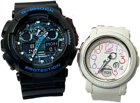CASIO G-SHOCK G-SHOCK BABY-G Baby G Analog Digi Battery-Operated Pair Watch Set of 2 GA-100CB-1AJF BGA-290PA-7AJF Watches, multicolor (black / white)