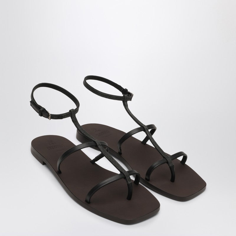 貴重なストラップを備えたBrunello Cucinelliブラックサンダル - Image 1
