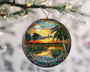 Everglades National Park - Adorno con aspecto de vitral, recuerdo de Navidad de los parques nacionales, recuerdo de viaje, regalo de cerámica impreso en ambos lados