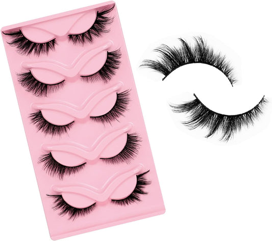 EKIND Fox Eye False Eyelashes 3D Volume Slant Curly Stage Makeup Daily Performance Fluffy Extensions Strip Type 5 Pairs Mixed Style