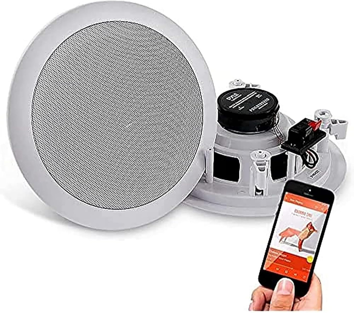 【Pyle Wall/Ceiling Recessed Bluetooth Built-in 2WAY Mount Speaker 16.5cm (2-Piece Set) Round】Maximum Output 250W 8 Ohm Sensitivity 89dB 50Hz-20kHz with Polymer Tweeter Overall Size: Approx. 27.2cm x