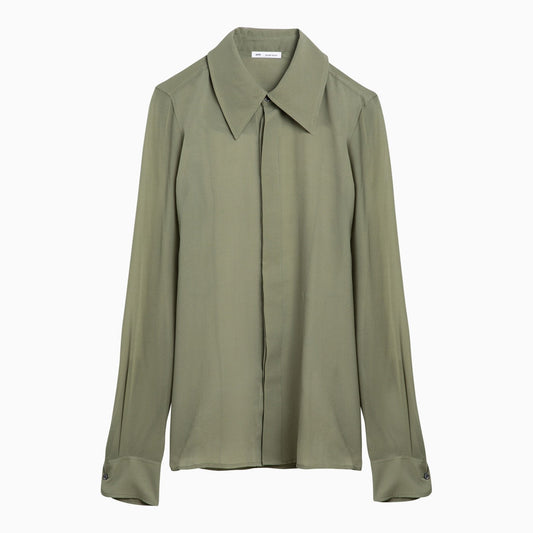 Ami Paris アミパリオリーブグリーンシルクシャツ - Image 1