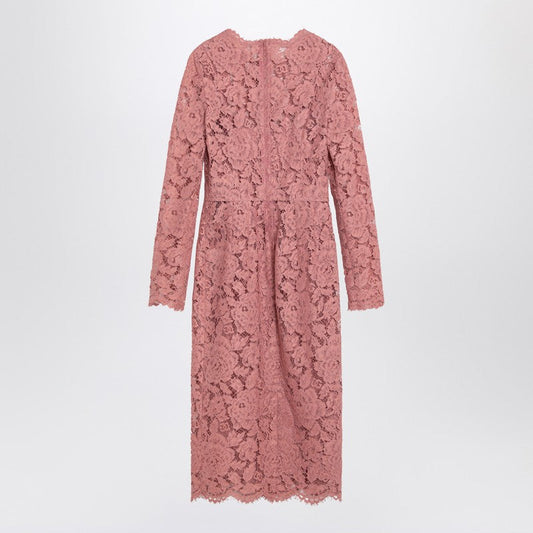 Dolce  Gabbana ドルチェ＆ガッバーナピンクレースチューブロングジュエットドレス - Image 1