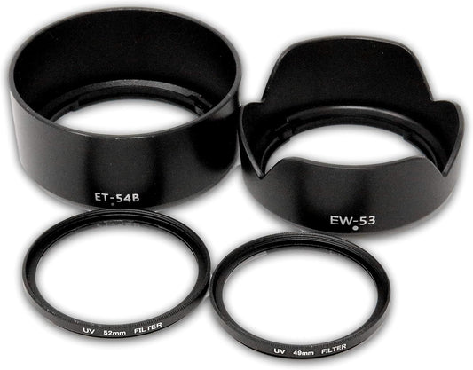 F-Foto Canon Mirrorless SLR EOS Kiss M200 / M100 / M10 / M6 Double Zoom Kit EW-53 & ET-54B Compatible Lens Hood and 49mm 52mm Protective Filter Set (Fits EF-M 15-45mm Lens and EF-M 55-200mm Lens)